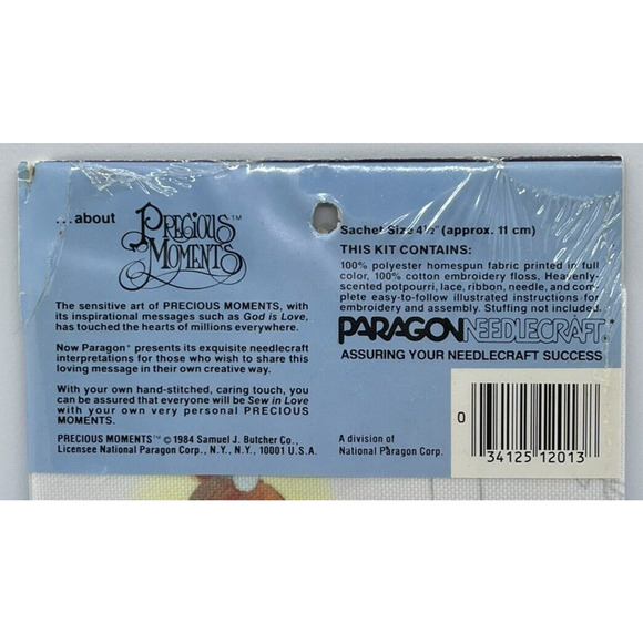 Vtg Paragon Needlecraft Precious Moments Heaven Sent Sachet Kit #2013 NEW SEALED - Picture 3 of 3